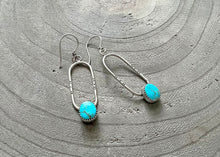 Blue Kingman Turquoise Stamped Silver Oval Drop Earrings