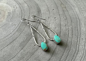 Kingman Turquoise Stamped Silver Teardrop Earrings