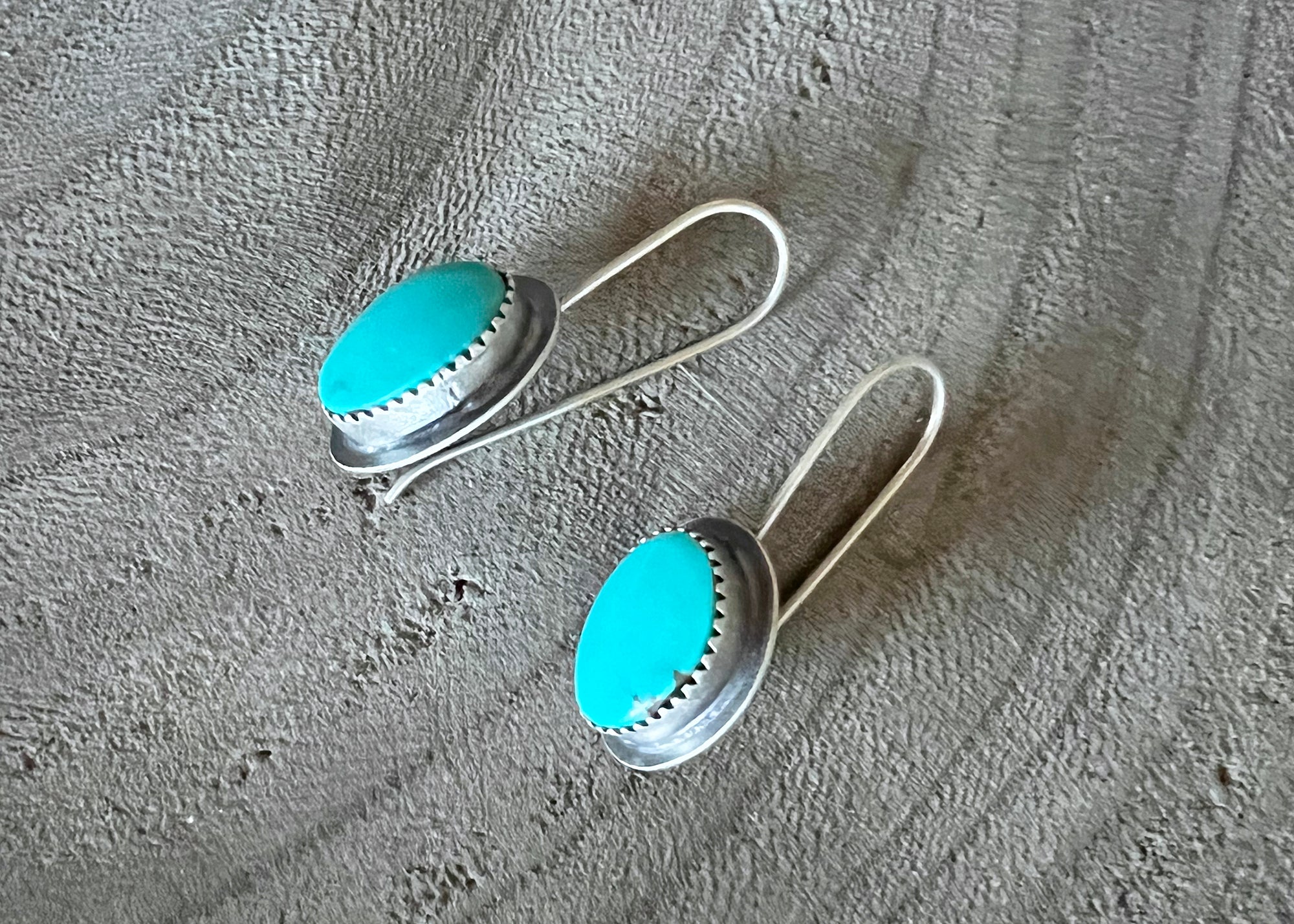Tibetan Hand-Carved Silver and Turquoise Earrings - DharmaShop