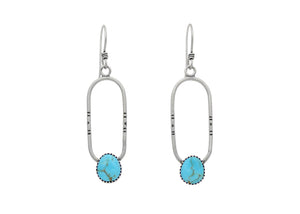 Blue Kingman Turquoise Stamped Silver Oval Drop Earrings