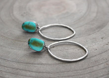 Kingman Turquoise Stamped Silver Oval Dangle Post Earrings