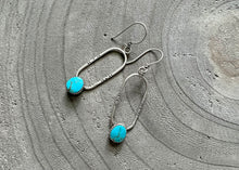 Blue Kingman Turquoise Stamped Silver Oval Drop Earrings
