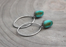 Kingman Turquoise Stamped Silver Oval Dangle Post Earrings