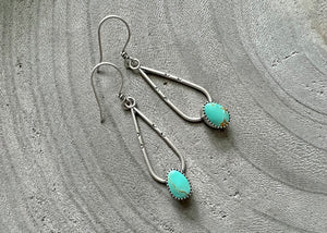 Kingman Turquoise Stamped Silver Teardrop Earrings