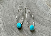 Blue Kingman Turquoise Stamped Silver Oval Drop Earrings