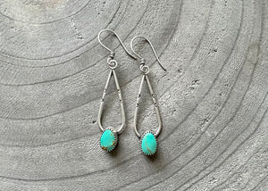 Kingman Turquoise Stamped Silver Teardrop Earrings