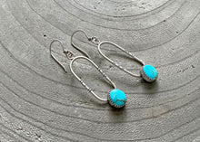 Blue Kingman Turquoise Stamped Silver Oval Drop Earrings