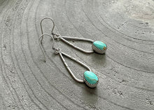 Kingman Turquoise Stamped Silver Teardrop Earrings