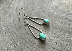 Kingman Turquoise Stamped Silver Teardrop Earrings