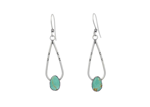 Kingman Turquoise Stamped Silver Teardrop Earrings