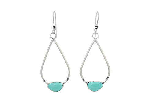 Kingman Turquoise Stamped Silver Wide Teardrop Earrings