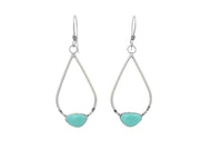 Kingman Turquoise Stamped Silver Wide Teardrop Earrings