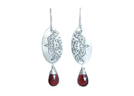 Garnet Silver Mandala Dangle Earrings