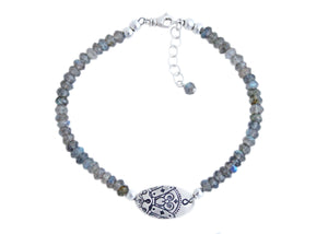 Labradorite Silver Mandala Bracelet