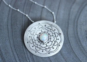 Ethiopian Opal Silver Mandala Necklace