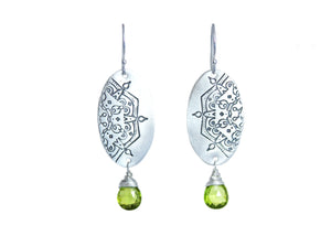 Peridot Silver Mandala Dangle Earrings