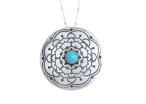 Turquoise Silver Mandala Necklace