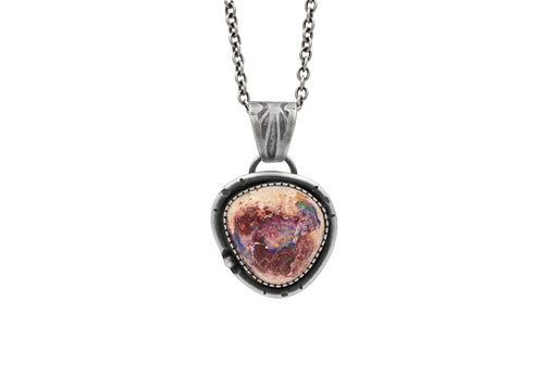 Mexican Fire Opal Stamped Silver Pendant Necklace