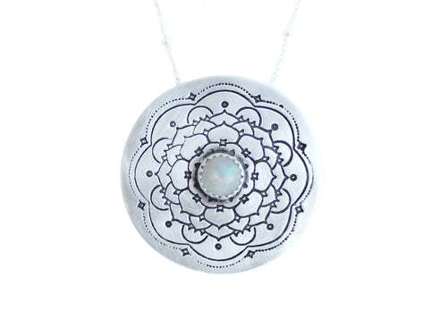 Ethiopian Opal Silver Mandala Necklace
