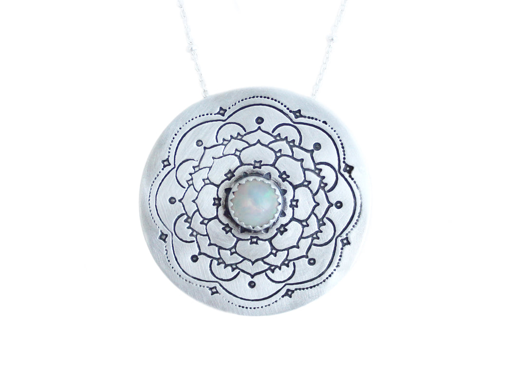 Ethiopian Opal Silver Mandala Necklace