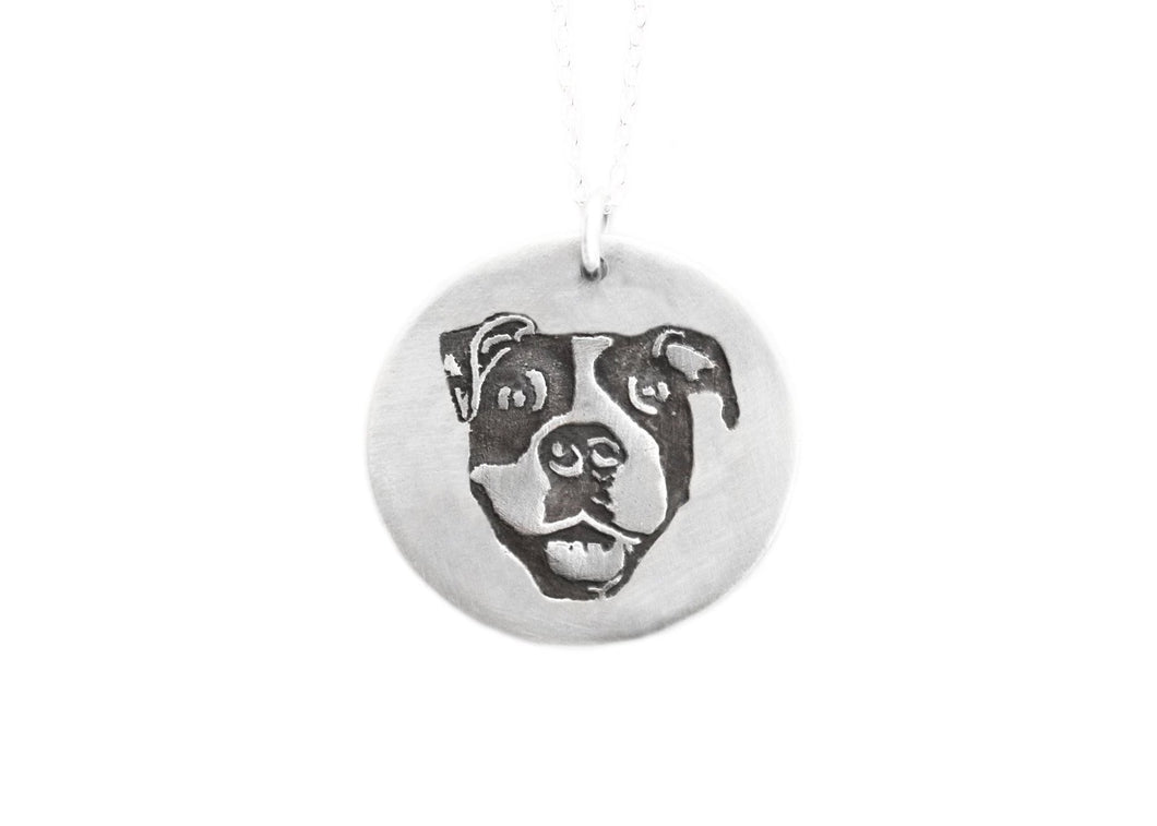 Custom Pet Dog Portrait Recycled Silver Necklace