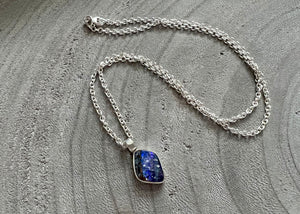 Small Blue Australian Boulder Opal Sterling Silver Necklace