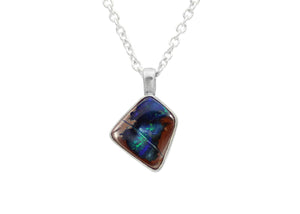 Blue Green Australian Boulder Opal Silver Necklace