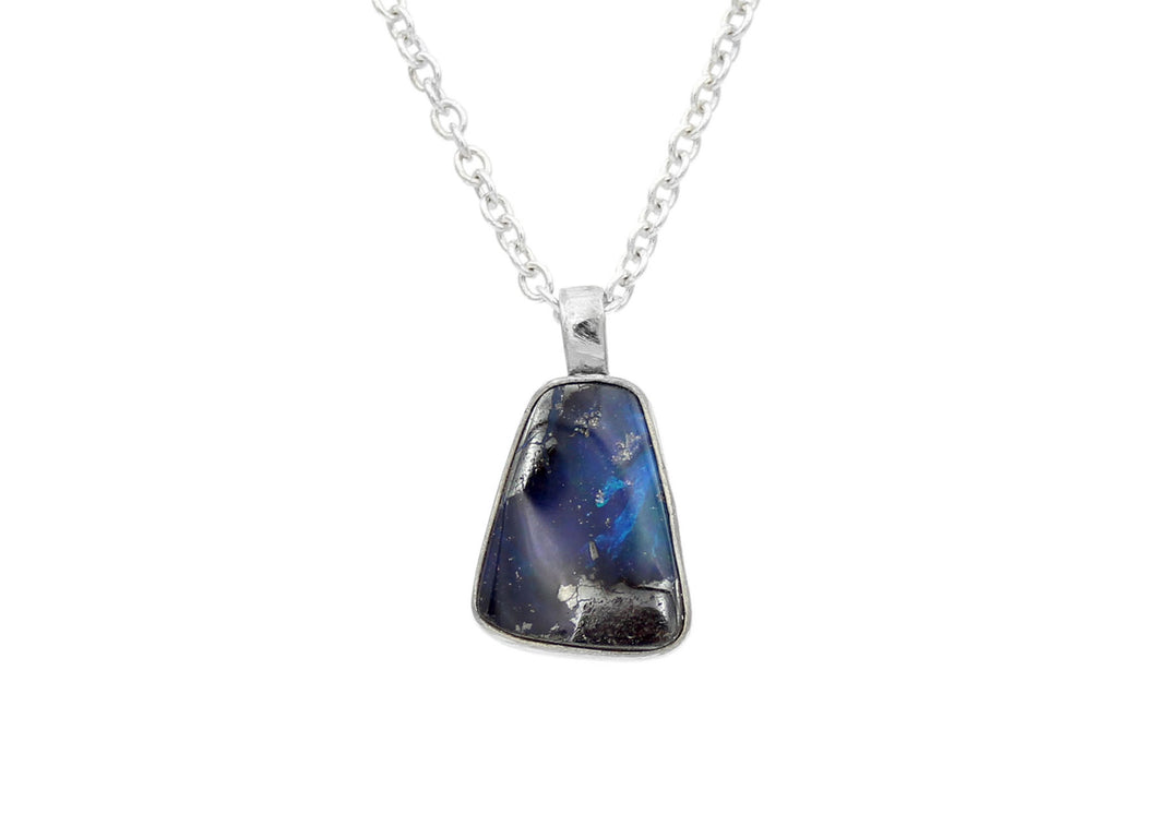 Blue Australian Boulder Opal Sterling Silver Necklace