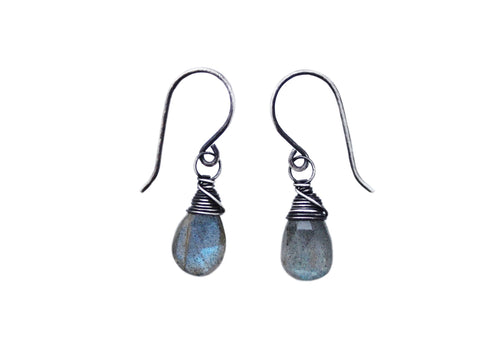 Petite Labradorite Oxidized Sterling Silver Earrings