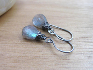 Holiday Bundle 4 - Petite Labradorite Earrings, Dotted Circle Stud Earrings & Thin Hammered Silver Cuff