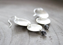 Raw Black Diamond Silver Circle Dangle  Earrings