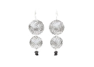 Raw Black Diamond Silver Circle Dangle  Earrings