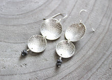 Raw Black Diamond Silver Circle Dangle  Earrings