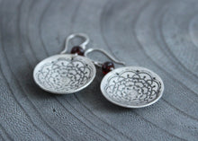 Garnet Silver Mandala Circle Earrings