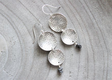 Raw Black Diamond Silver Circle Dangle  Earrings