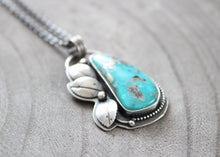 Kingman Turquoise With Pyrite Silver Floral Pendant Necklace