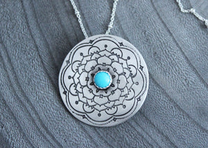 Turquoise Silver Mandala Necklace