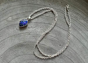 Small Blue Australian Boulder Opal Sterling Silver Necklace