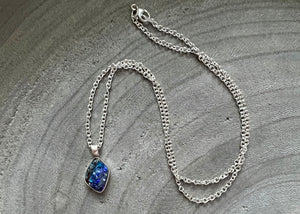 Small Blue Australian Boulder Opal Sterling Silver Necklace
