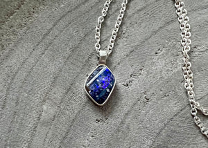 Small Blue Australian Boulder Opal Sterling Silver Necklace