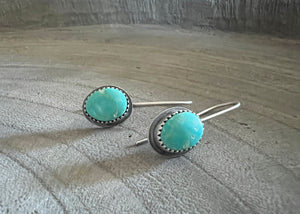 Kingman Turquoise Oval Silver Drop Earrings - Small No. 1