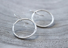 Handmade Stamped Sterling Silver Hoop Dangle Earrings