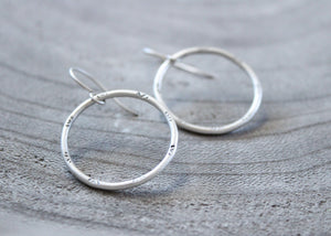 Handmade Stamped Sterling Silver Hoop Dangle Earrings