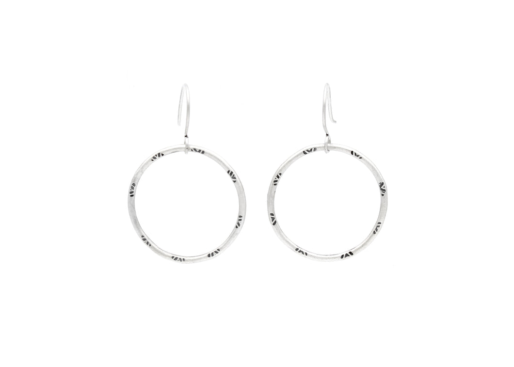 Handmade Stamped Sterling Silver Hoop Dangle Earrings