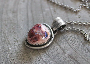 Mexican Fire Opal Stamped Silver Pendant Necklace