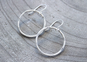 Handmade Stamped Sterling Silver Hoop Dangle Earrings