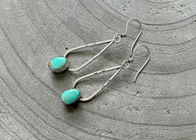 Kingman Turquoise Stamped Silver Teardrop Earrings