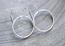 Handmade Stamped Sterling Silver Hoop Dangle Earrings