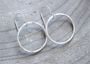 Handmade Stamped Sterling Silver Hoop Dangle Earrings