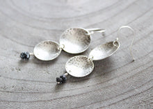 Raw Black Diamond Silver Circle Dangle  Earrings